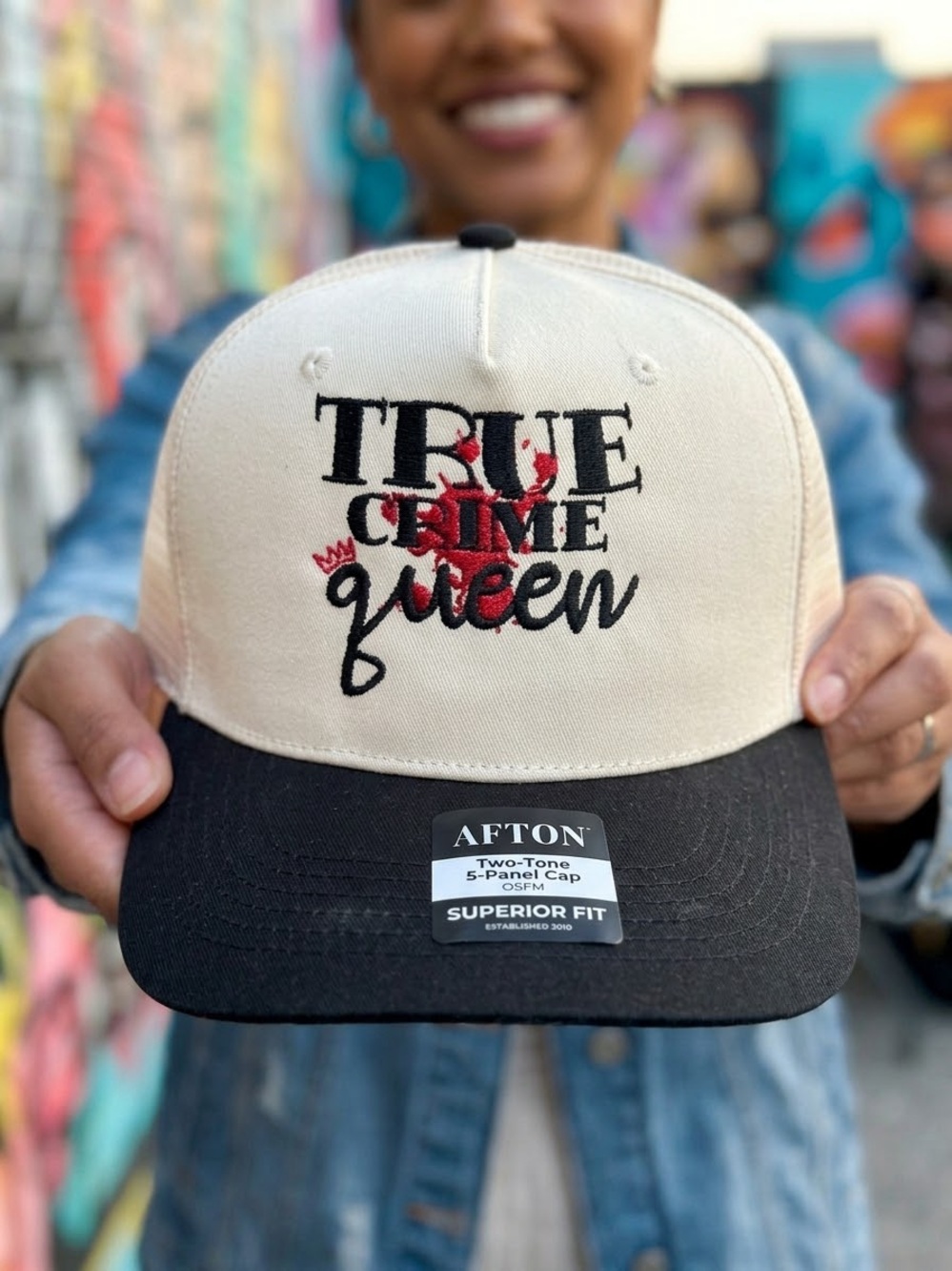 TRUE CRIME QUEEN Two-Tone Cap in Cream and Black